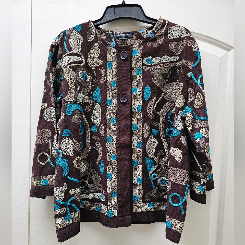 Notations Two Button Brown Jacket With Blue And C… - image 1
